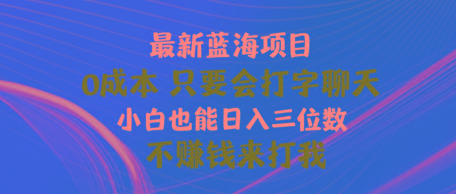 最新蓝海项目 0成本 只要会打字聊天 小白也能日入三位数 不赚钱来打我-鼎铸网