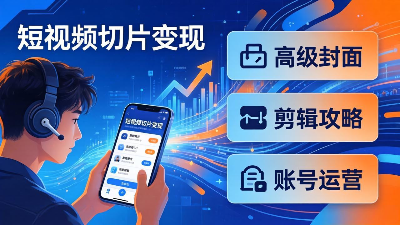 短视频切片变现速成班2.0：高级封面+剪辑攻略+账号运营，0基础小白快速入局副业-鼎铸网
