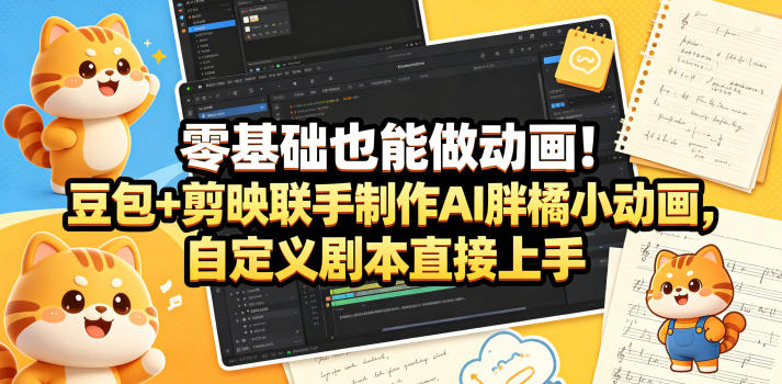 零基础也能做动画！豆包+剪映联手制作AI胖橘小动画，自定义剧本直接上手-鼎铸网