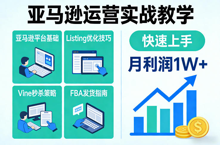 亚马逊运营实战教学，亚马逊平台+Listing优化+Vine秒杀+FBA发货等，快速上手，实现店铺月利润1W-鼎铸网