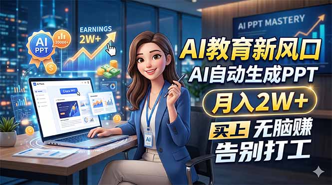 AI教育新风口，AI自动生成PPT，月入2W+，无脑赚，告别打工-鼎铸网