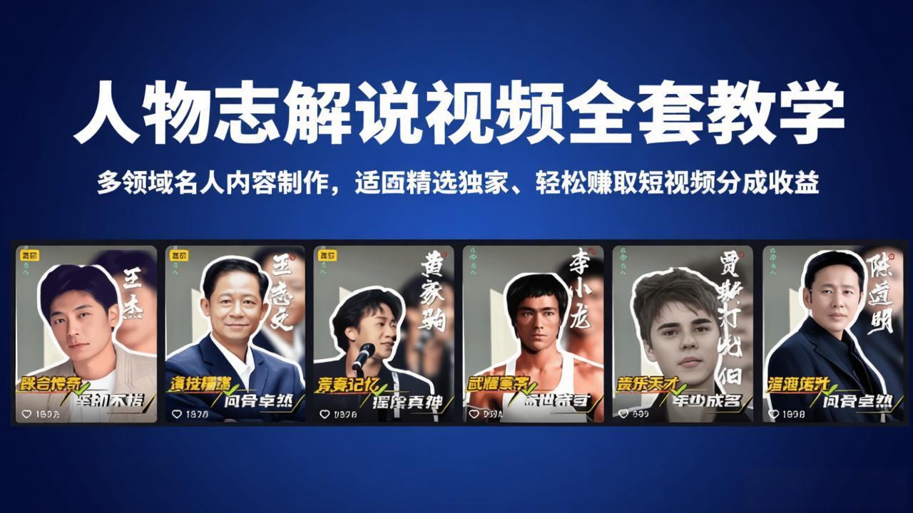 人物志解说视频全套教学，多领域名人内容制作，适配精选独家，轻松赚取短视频分成收益-鼎铸网