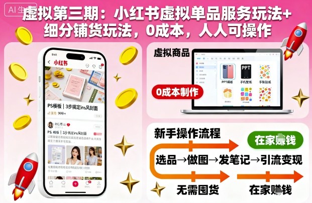虚拟第三期：小红书虚拟单品服务玩法+细分铺货玩法，0成本，人人可操作-鼎铸网
