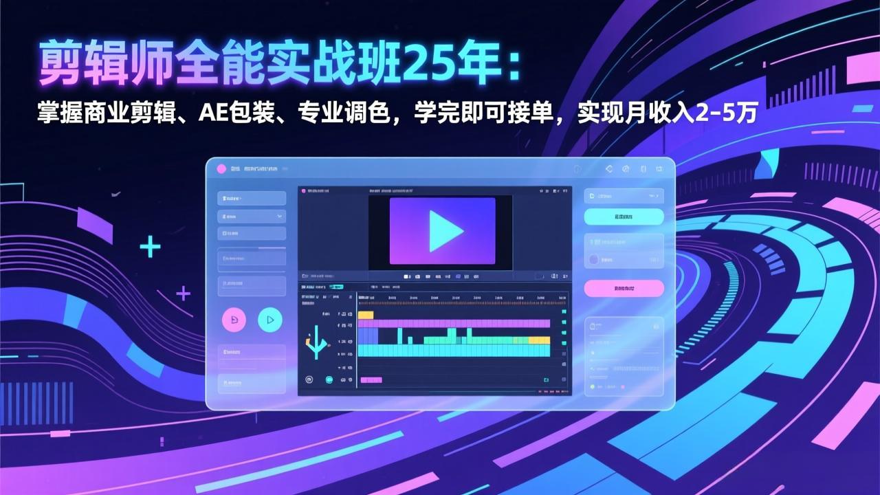 剪辑师全能实战班25年：掌握商业剪辑、AE包装、专业调色，学完即可接单，实现月收入2-5万-鼎铸网