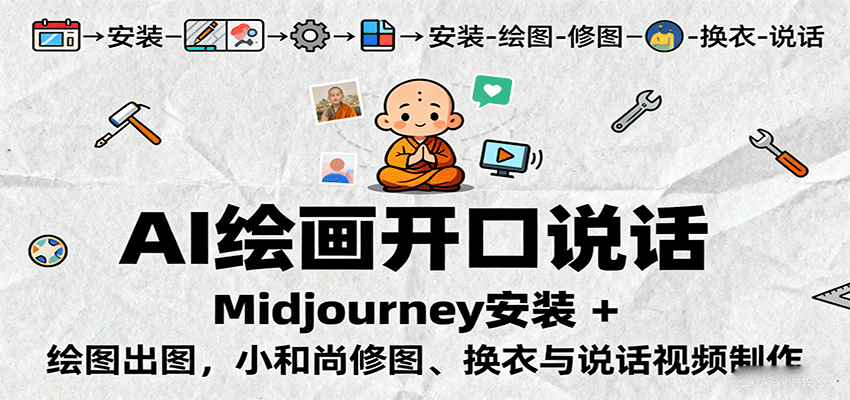 AI绘画开口说话，Midjourney安装 + 绘图出图，小和尚修图、换衣与说话视频制作-鼎铸网