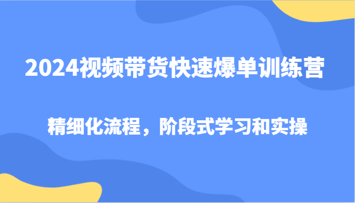 2024视频带货快速爆单训练营，精细化流程，阶段式学习和实操-鼎铸网