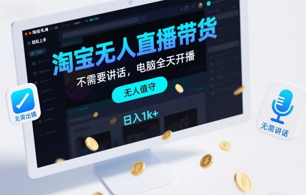 淘宝无人直播带货，不需要出镜，不需要讲话，电脑全天开播，轻松上手，日入1k+【揭秘】-鼎铸网