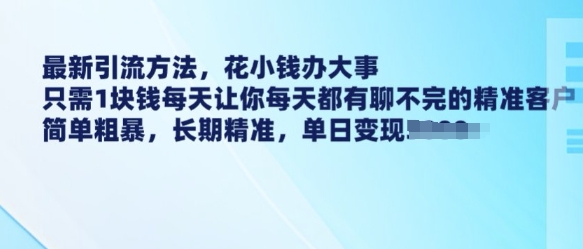 最新引流方法，花小钱办大事，只需1块钱每天让你每天都有聊不完的精准客户 简单粗暴，长期精准-鼎铸网
