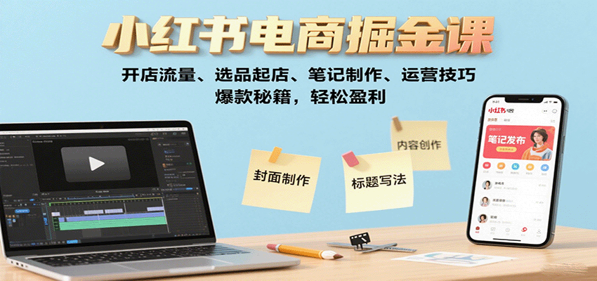 小红书电商掘金课：开店流量、选品起店、笔记制作、运营技巧，爆款秘籍，轻松盈利-鼎铸网