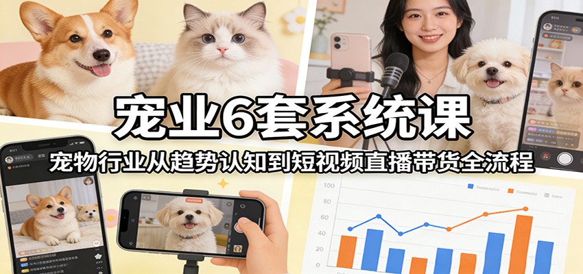 宠业6套系统课：宠物行业从趋势认知到短视频直播带货全流程-鼎铸网
