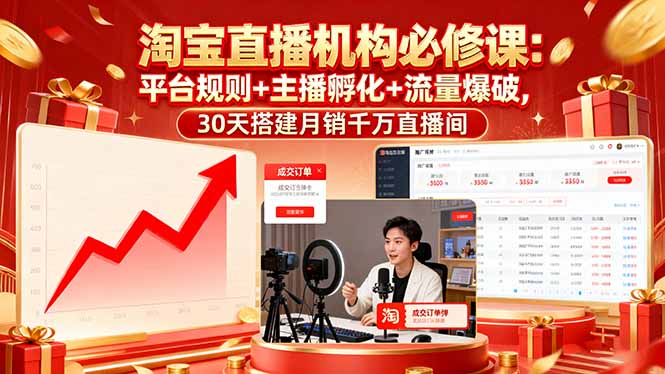淘宝直播机构必修课：平台规则/主播孵化/流量爆破,30天搭建月销千万直播间-鼎铸网