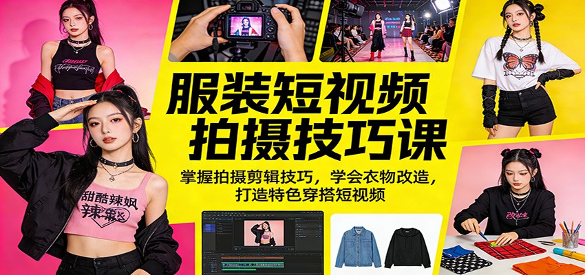 服装短视频拍摄技巧课：掌握拍摄剪辑技巧，学会衣物改造，打造特色穿搭短视频-鼎铸网
