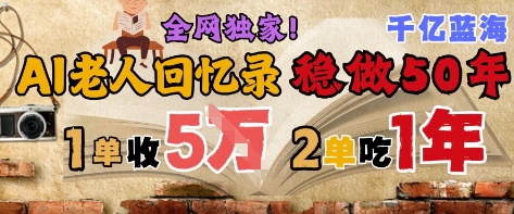 AI帮老人写回忆录，可以稳做50年的蓝海赛道，一单收2-3W，2单吃一年，长久可持续-鼎铸网