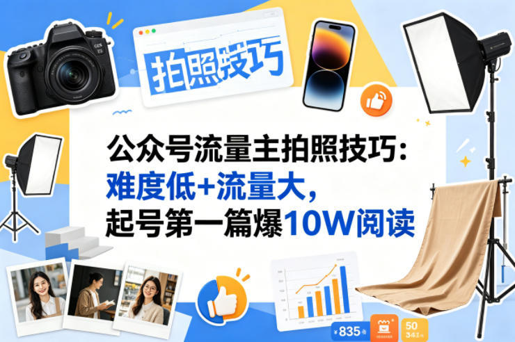 公众号流量主之拍照技巧赛道，难度低+流量大，起号第一篇就爆了10w阅读-鼎铸网