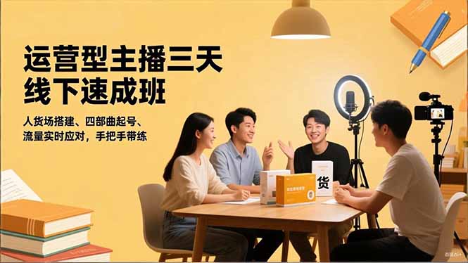 运营型主播三天线下班，人货场搭建,四部曲起号,流量实时应对，手把手带练-鼎铸网