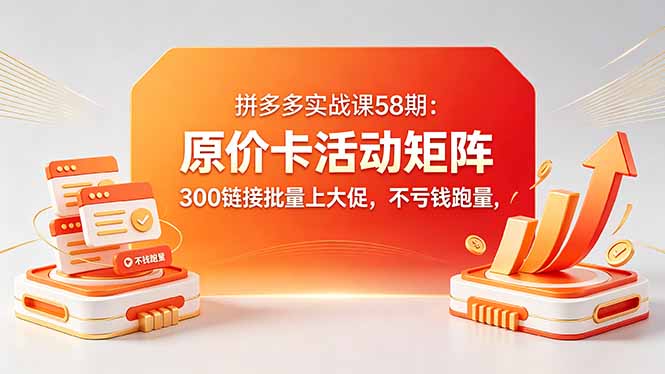 拼多多实战课58期：原价卡活动矩阵，300链接批量上大促，不亏钱跑量-鼎铸网