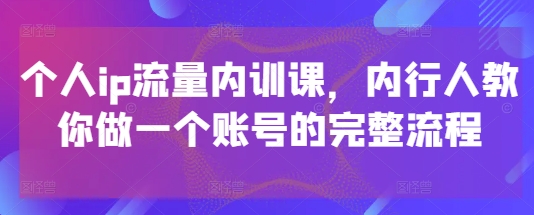 个人ip流量内训课，内行人教你做一个账号的完整流程-鼎铸网