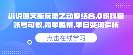 小说推文图文新玩法之动静结合，0粉抖音账号可做，简单粗暴，单日变现多张-鼎铸网