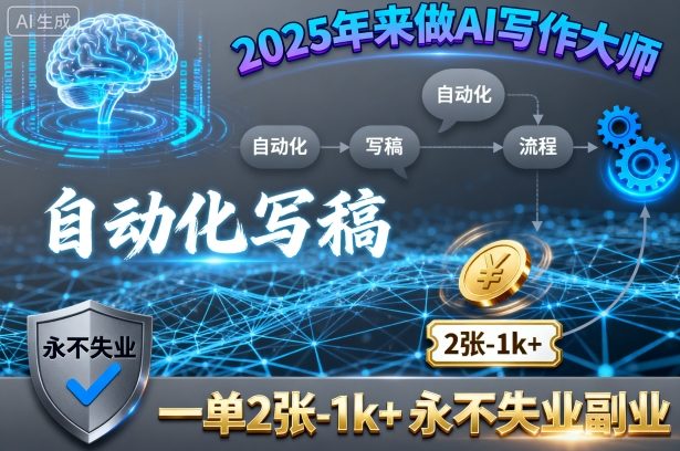 2025年来做AI写作大师，自动化写稿，一单2张-1k+，永不失业副业-鼎铸网