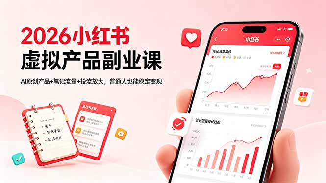 2026小红书虚拟产品副业课，AI原创产品+笔记流量+投流放大，普通人也能稳定变现-鼎铸网