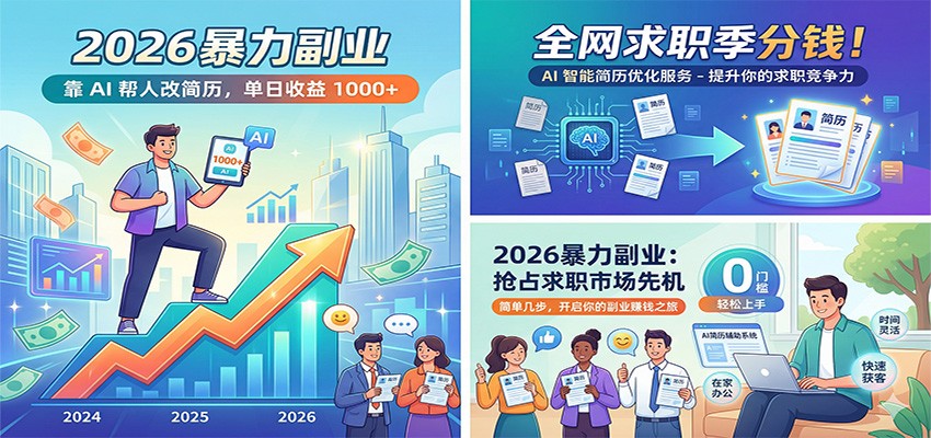 2026暴力副业：靠AI帮人改简历，单日收益1000+，全网求职季分钱-鼎铸网