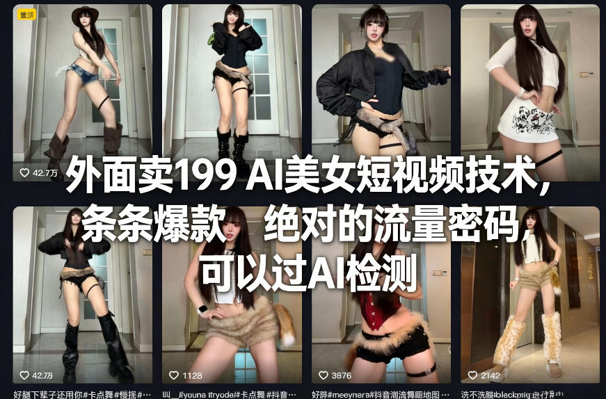 外面卖199 AI美女短视频技术，条条爆款，绝对的流量密码，可以过AI检测-鼎铸网