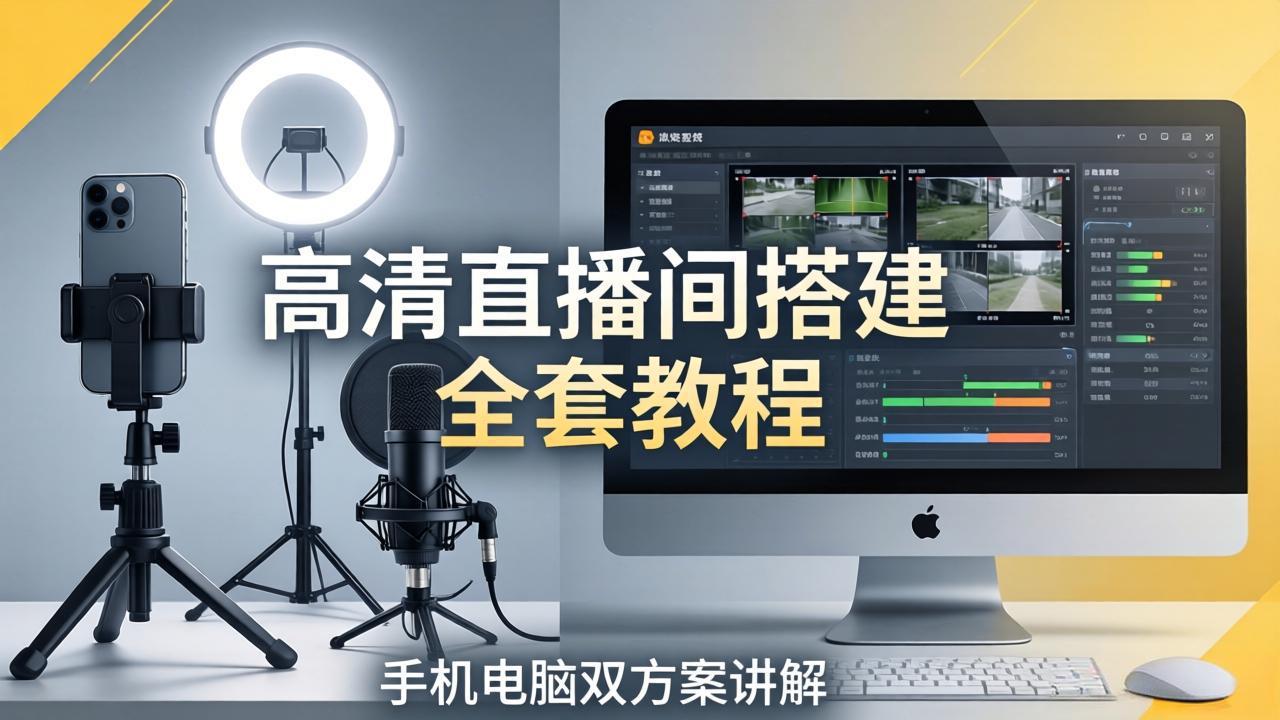 高清直播间搭建全套教程，手机电脑双方案讲解，设备选型调试多机位实操教学-鼎铸网