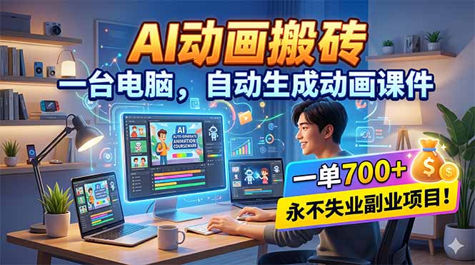 AI动画搬砖，一台电脑，自动生成动画课件，一单800+  永不失业副业项目！-鼎铸网
