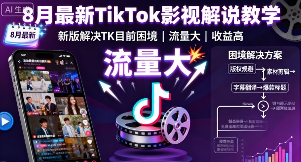 8月最新TikTok影视解说教学，新版解决TK目前困境，流量大，收益高-鼎铸网