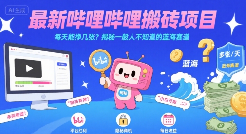 最新哔哩哔哩上B站搬砖项目，每天能挣几张？揭秘一般人不知道的蓝海赛道-鼎铸网
