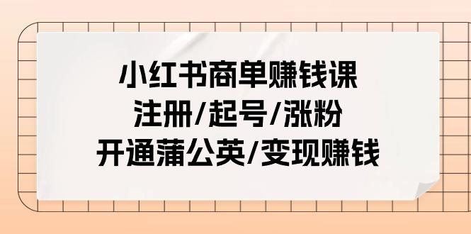 小红书商单赚钱课：注册/起号/涨粉/开通蒲公英/变现赚钱(25节课)-鼎铸网