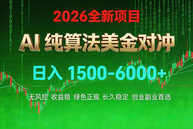 2026 全新美金对冲项目，不套平台赠金，不封号，纯算法对冲，日入 1500-6000+-鼎铸网