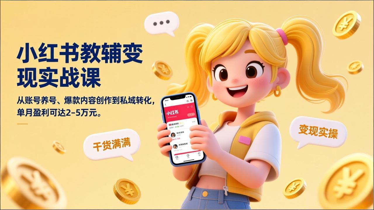 小红书教辅变现实战课，从账号养号、爆款内容创作到私域转化，单月盈利可达2-5万元-鼎铸网