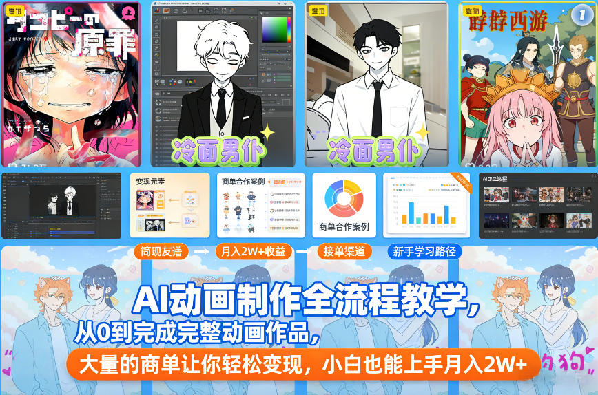 AI动画制作全流程教学，从0到完成完整动画作品，大量的商单让你轻松变现，小白也能上手月入2W+-鼎铸网