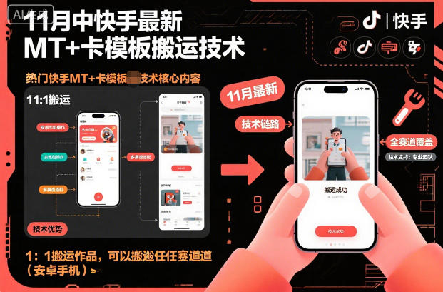 11月中快手最新MT+卡模板搬运技术，1：1搬运作品，可以搬运任何赛道(安卓手机)-鼎铸网