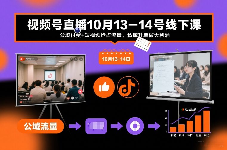 视频号直播10月13-14号线下课，公域付费+短视频抢占流量，私域升单做大利消-鼎铸网