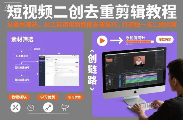 短视频二创去重剪辑教程，从素材筛选、AI工具运用到智能去重技巧，打造独一无二的内容-鼎铸网