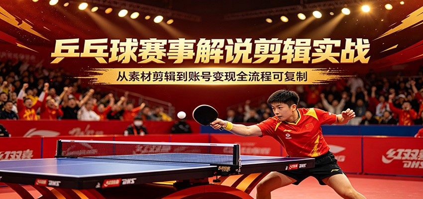 乒乓球赛事解说剪辑实战，从素材剪辑到账号变现全流程可复制-鼎铸网