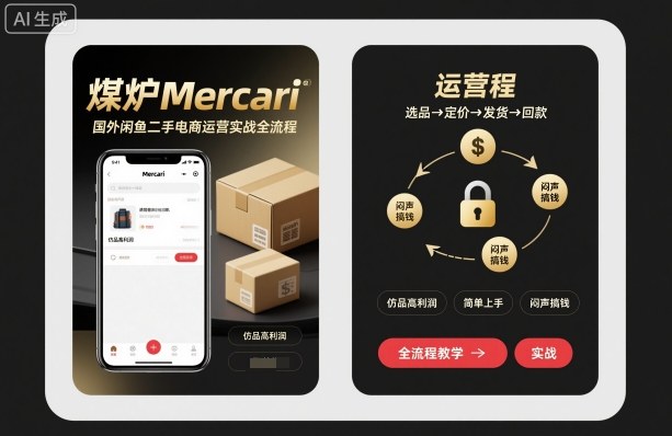 煤炉Mercari国外闲鱼二手电商运营实战全流程，仿品高利润，简单上手，闷声搞钱-鼎铸网