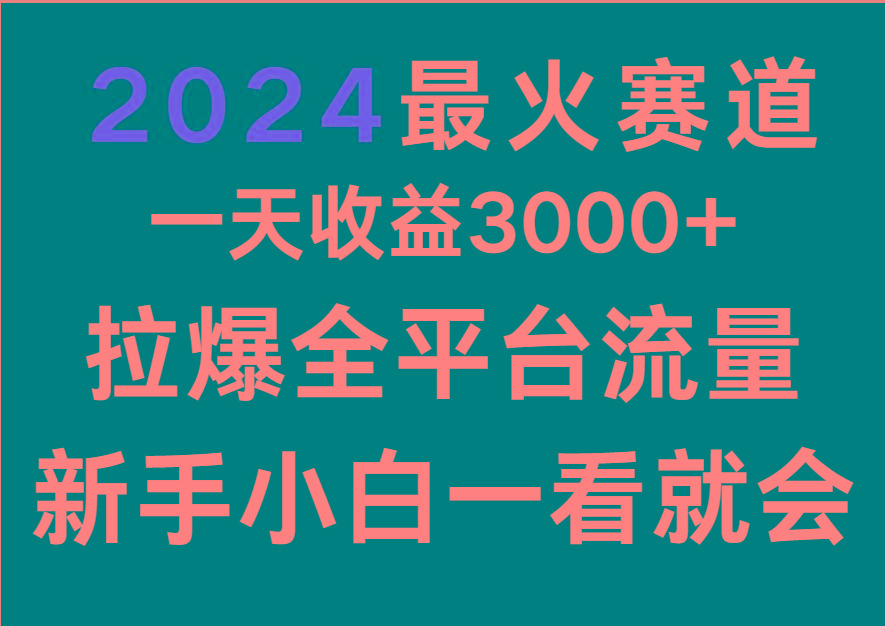 2024最火赛道，一天收一3000+.拉爆全平台流量，新手小白一看就会-鼎铸网