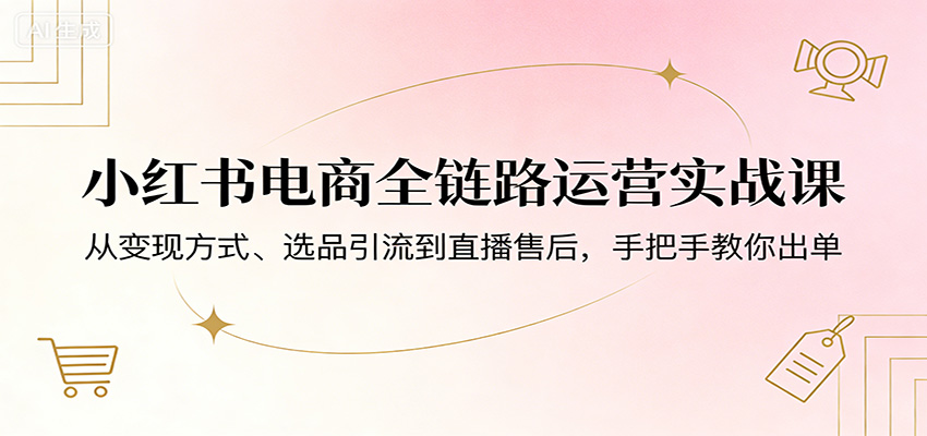 小红书电商全链路运营实战课：从变现方式、选品引流到直播售后，手把手教你出单-鼎铸网