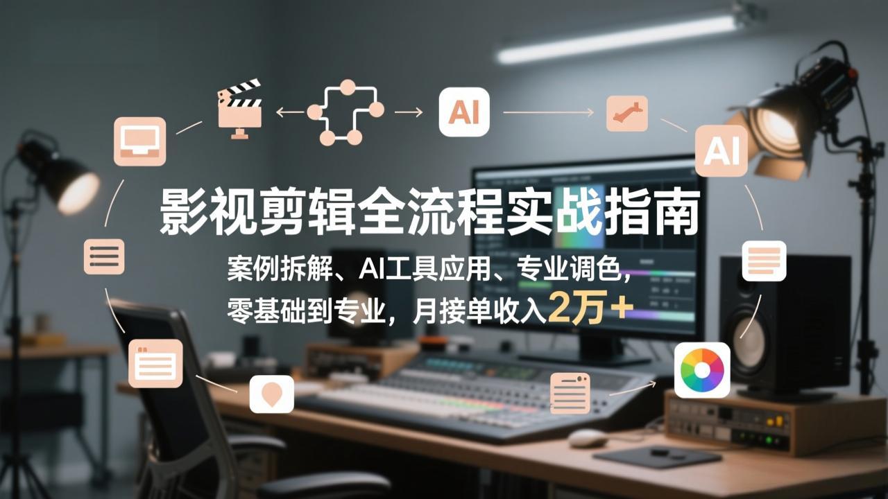 影视剪辑全流程实战指南，案例拆解、AI工具应用、专业调色，零基础到专业，月接单收入2万+-鼎铸网