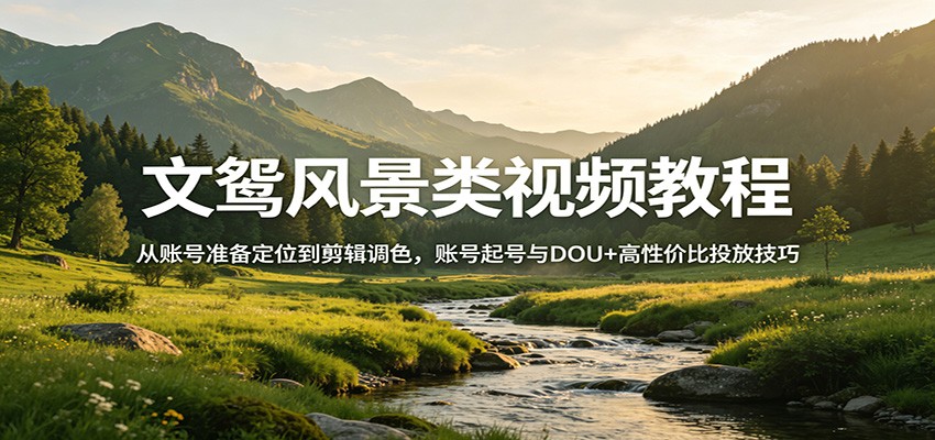 文鸳风景类视频教程：从账号准备定位到剪辑调色，账号起号与DOU+高性价比投放技巧-鼎铸网