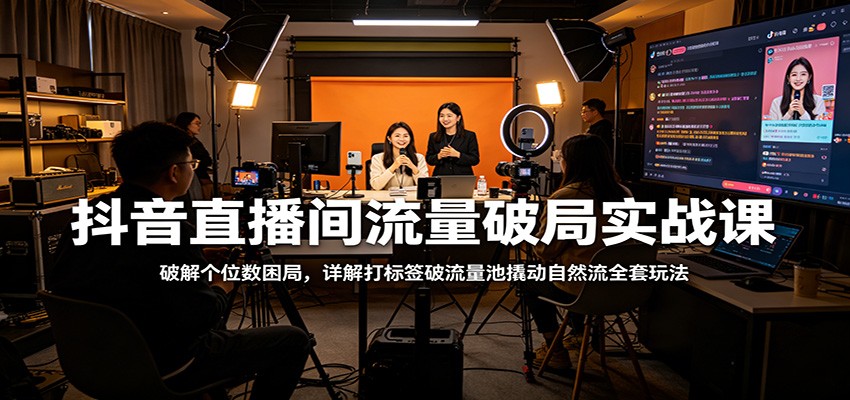 抖音直播间流量破局实战课：破解个位数困局，详解打标签破流量池撬动自然流全套玩法-鼎铸网