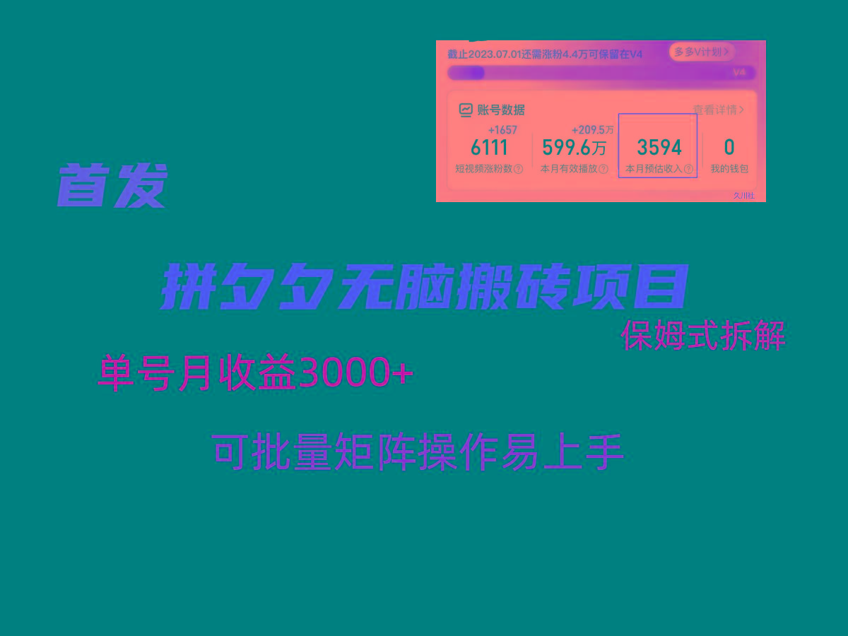 拼夕夕无脑搬砖，单号稳定收益3000+，保姆式拆解-鼎铸网