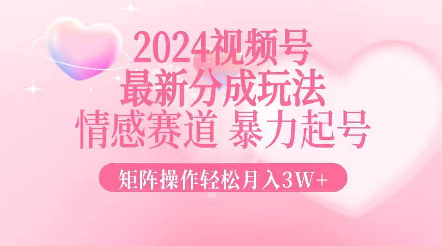 2024最新视频号分成玩法，情感赛道，暴力起号，矩阵操作轻松月入3W+-鼎铸网