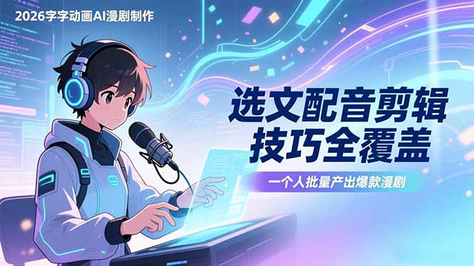 2026字字动画AI漫剧制作-1期，选文配音剪辑技巧全覆盖，一个人就能批量产出爆款漫剧-鼎铸网