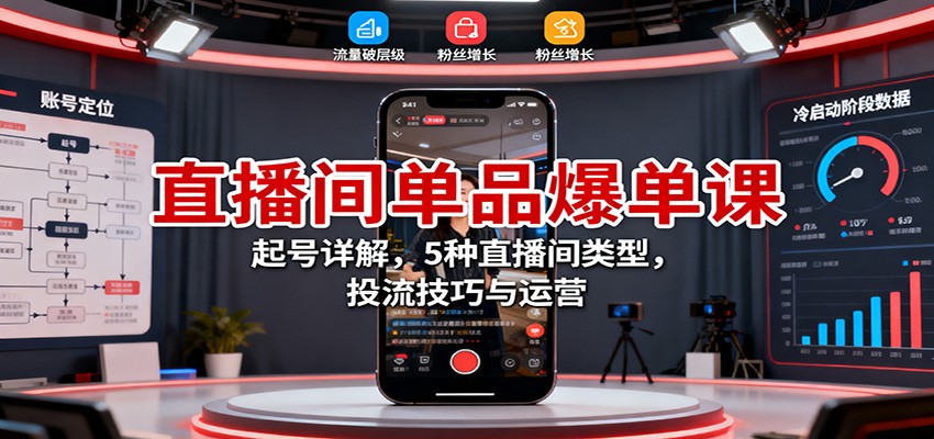 直播间单品爆单课：起号详解，5种直播间类型，投流技巧与运营-鼎铸网