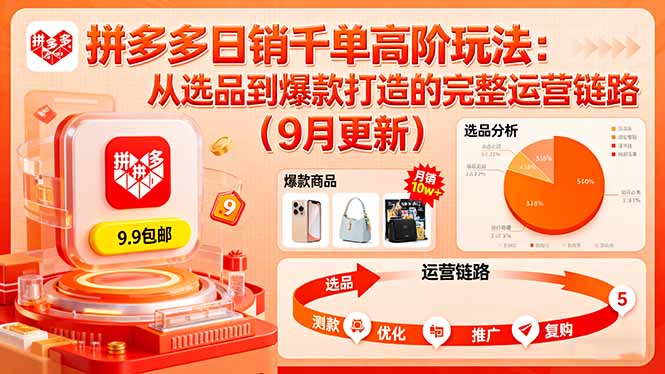 拼多多日销千单高阶玩法：从选品到爆款打造的完整运营链路(9月更新-鼎铸网