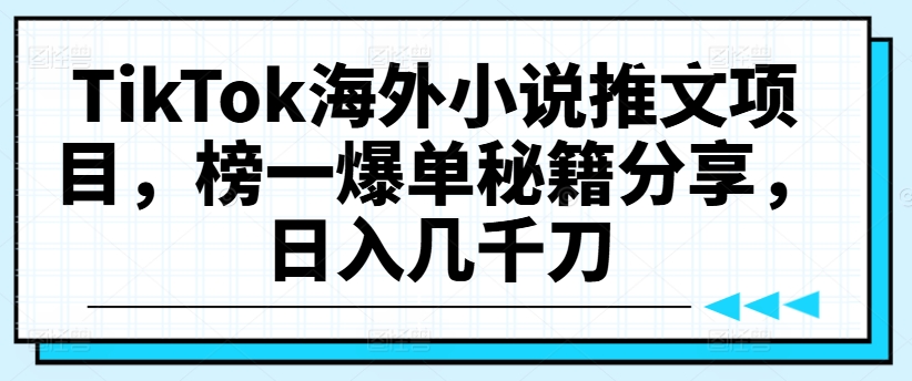 TikTok海外小说推文项目，榜一爆单秘籍分享，日入几千刀-鼎铸网